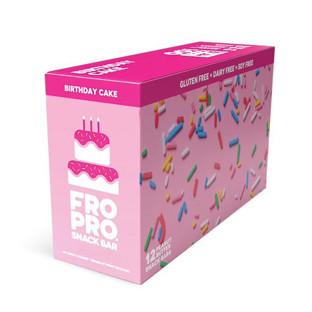 FROPRO Plant Protein Snack Bars - Plant Based Protein Bars, All-Natural, Gluten, Dairy, & Soy Free, High Protein Bars with Low Calories | Birthday Cake, 12 Pack