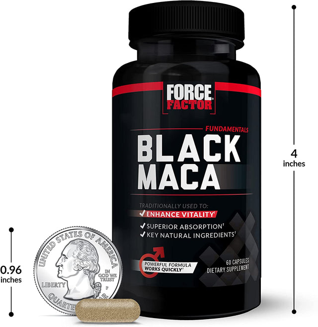 Force Factor Black Maca Root Vitality Supplement for Men with Superior Absorption and Power, Natural Maca Negra Extract, Fundamentals Series, 1000Mg, 60 Capsules