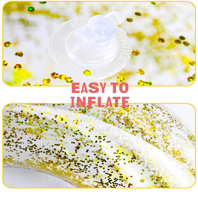 Gara Inflatable Swim Ring, Pool Ring Floating Pool Tube, Glitter Pool Swim Tube Ring for Kids, Adults, Yellow Sequins Glitter Pool Float for Beach Lake - 36 Inch