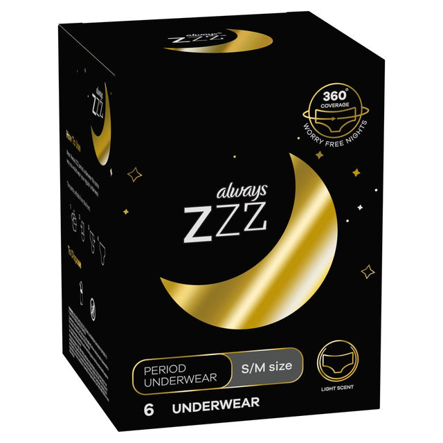 Always ZZZ Disposable Overnight Period Underwear Women Size S/M, 6 Ct
