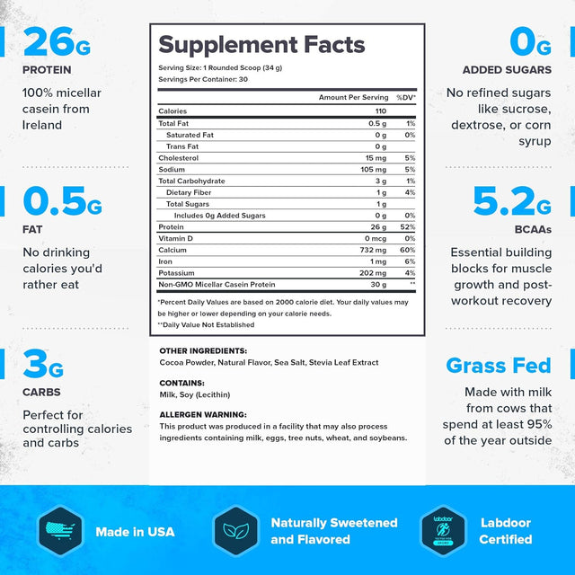 LEGION Casein+ Chocolate Pure Micellar Casein Protein Powder - Non-Gmo Grass Fed Cow Milk, Natural Flavors & Stevia, Low Carb, Keto Friendly - Best Pre Sleep (PM) Slow Release Muscle Recovery 2Lb