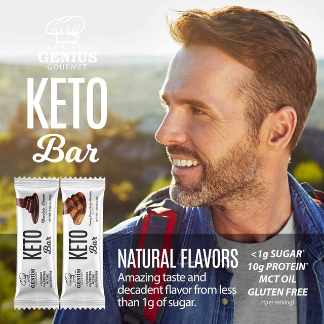 Genius Gourmet Gluten Free Keto Protein Bar, Chocolate Keto Bars, Premium Mcts, Low Carb, Low Sugar (Variety Pack, 20 Count (Pack of 1))