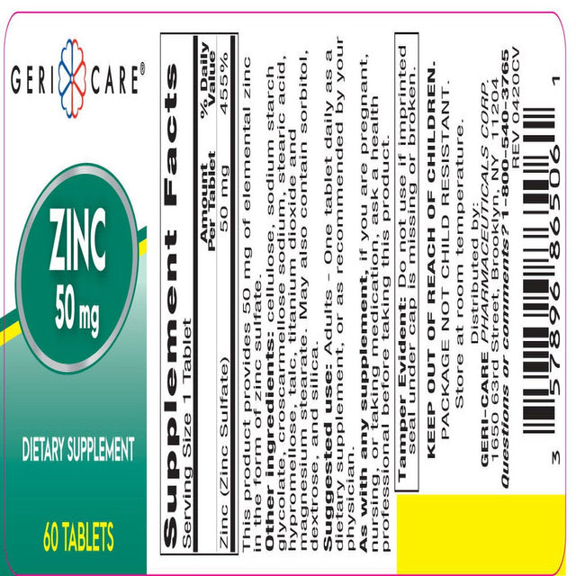 Geri-Care Zinc Dietary Supplement 50Mg 60 Tablets