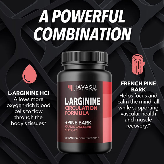 L Arginine French Pine Bark | 1,800Mg L Arginine Pills for Men to Boost Circulation | Nitric Oxide Precursor for Powerful Blood Flow | Potent Dosage 30 Day Supply | 90 NO L-Arginine Capsules