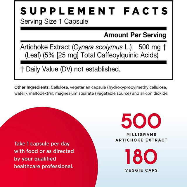 Jarrow Formulas Artichoke 500, Supports Liver and Cholesterol Metabolism, 500 Mg, 180 Caps