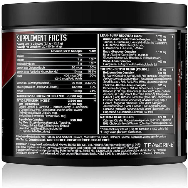 NDS Nutrition Cardio Cuts 3.0 - Advanced Pre-Cardio and Weight Loss Formula with L-Carnitine - Maximum Energy, Greater Endurance, Faster Recovery, Increased Performance - Razz Lemonade - 40 Servings