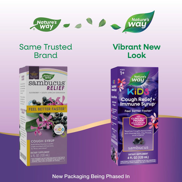 Nature'S Way Sambucus Kids Cough Relief + Immune Syrup, with Elderberry Extract & Vitamin C, 4 Fl Oz