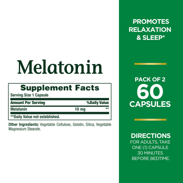 Nature'S Bounty Melatonin Sleep Aid Capsules, 10 Mg, 60 Ct, 2 Pack