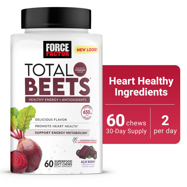 Force Factor Total Beets Soft Chews with Beetroot Supplement, 60 Chews