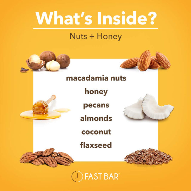 Fast Bar, Nuts & Honey, Gluten Free, Plant Based Protein Bar for Intermittent Fasting (10 Count Box)