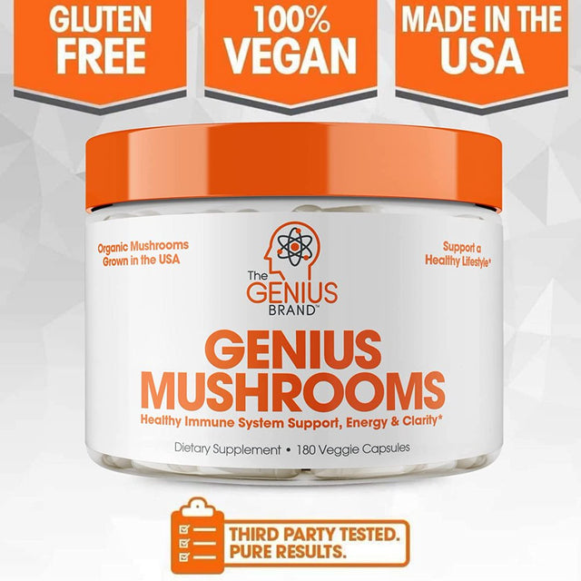 Mushroom Brain Supplement Nootropic with Lions Mane, Reishi, Codyceps for Energy & Focus, Genius Mushrooms by the Genius Brand
