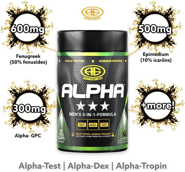 Alpha, Men'S 3-In-1 Formula, Fenugreek, Tribulus, Alpha-Gpc, Horny Goat Weed, 90 Caps