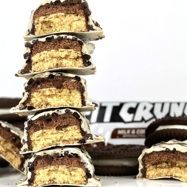 FITCRUNCH Snack Size Protein Bars, Designed by Robert Irvine, World’S Only 6-Layer Baked Bar, Just 3G of Sugar & Soft Cake Core (9 Count, Milk & Cookies)
