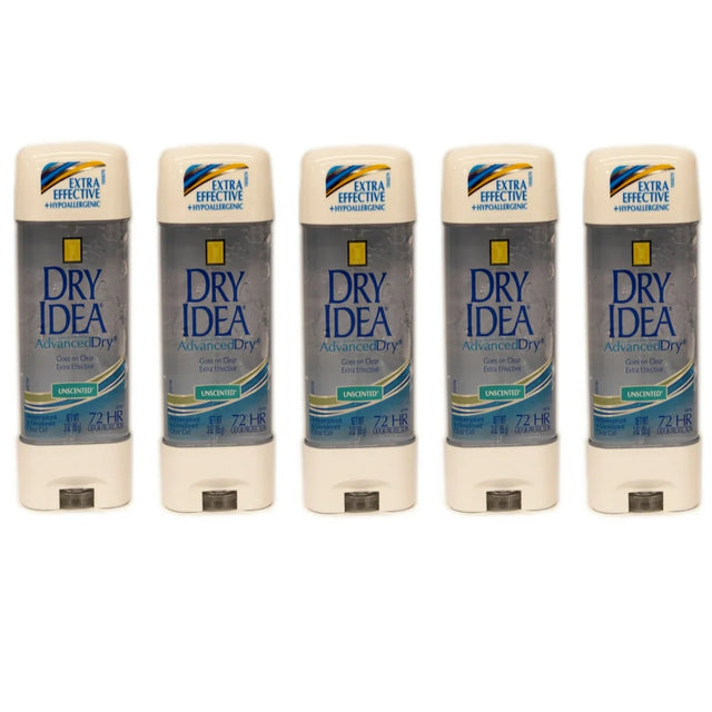 5 Pack Dry Idea Advanced Dry Unscented Antiperspirant & Deodorant Gel 3 Oz Each