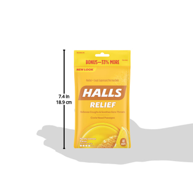HALLS Relief Honey Lemon Flavor Cough Drops, 1 Bag (40 Total Drops)