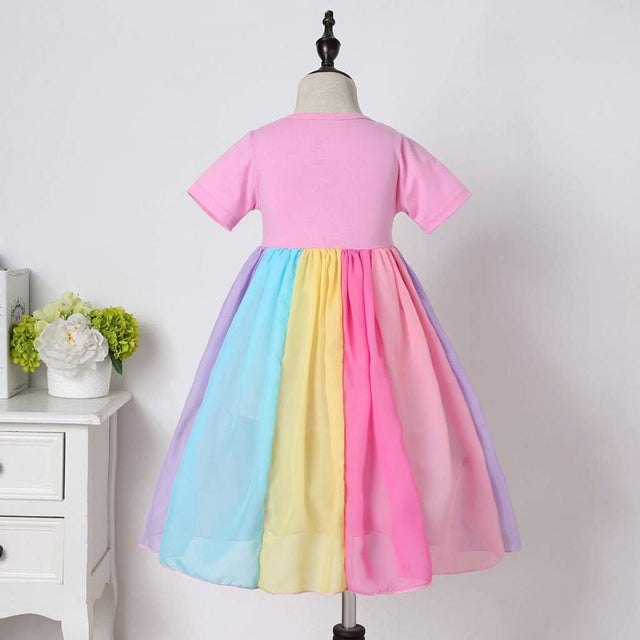 12M-6T Children'S Girls Rainbow Skirt Short Sleeve Stitching Princess Dress,Gown Birthday Party Dresses