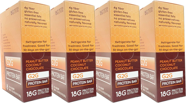 G2G Protein Bar, Peanut Butter Coconut Chocolate, Real Food, Refrigerated for Freshness, Whey Protein Isolate, Healthy Snack, Delicious Meal Replacement, Gluten-Free, 32 Count (4 Packs of 8)