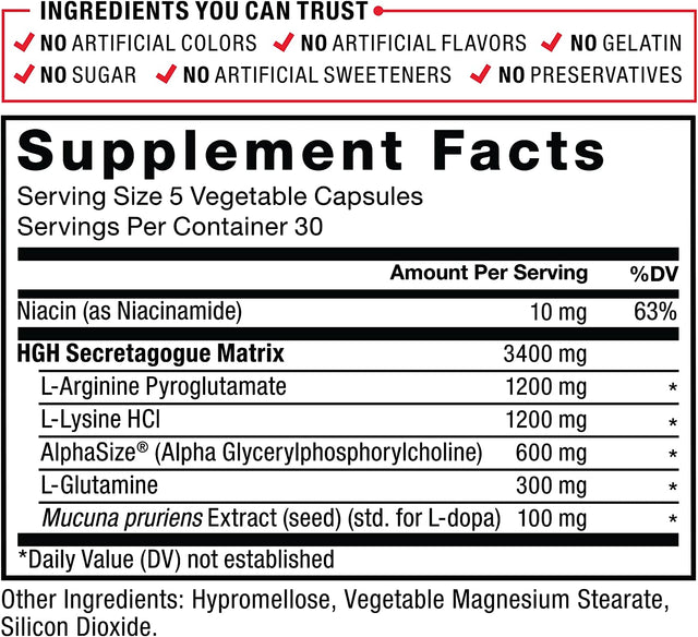 FORCE FACTOR Prime HGH Secretion Activator Supplement for Men with L-Arginine and L-Glutamine to Trigger HGH Production, Boost Workout Force, and Improve Athletic Performance, 150 Capsules