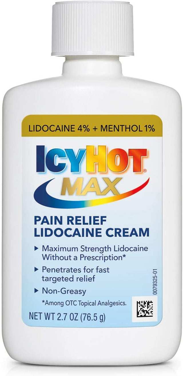 Icy Hot Maximum Strength Muscle & Joint Pain Relief Numbing Cream with Lidocaine and Menthol, 2.7Oz
