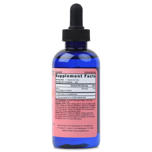 Good State Liquid Ionic Iodine | Potassium Iodide | Iodine Supplement | 1 Year Supply | Iodine Drops | Nascent Iodine | Vegan | 600 Servings