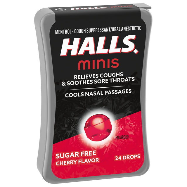 HALLS Minis Cherry Flavor Sugar Free Cough Drops, 24 Drops