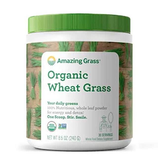 Amazing Grass Wheat Grass Powder: 100% Whole-Leaf Wheat Grass Powder for Energy, Detox & Immunity Support, Chlorophyll Providing Greens, 30 Servings 30 Servings (Pack of 1)