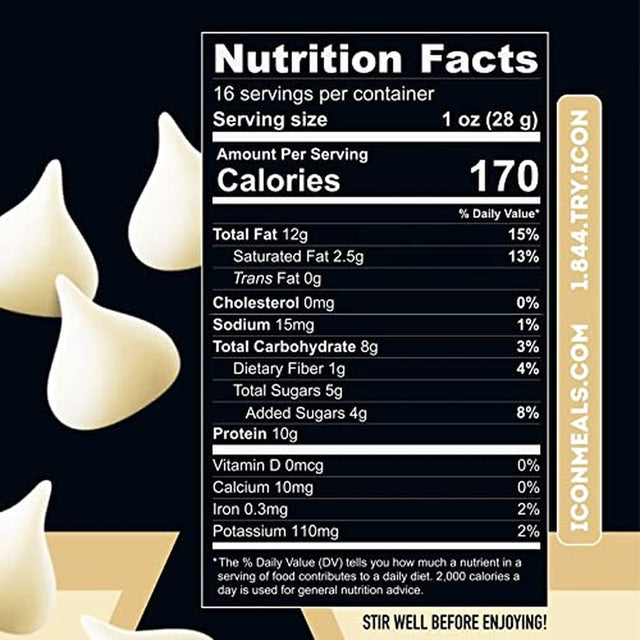 ICON Meals, Protein Peanut Butter, Creamy, Protein-Packed, Handcrafted Spread, Premium Whey Protein, Gluten Free (16 Servings, White Chocolate)
