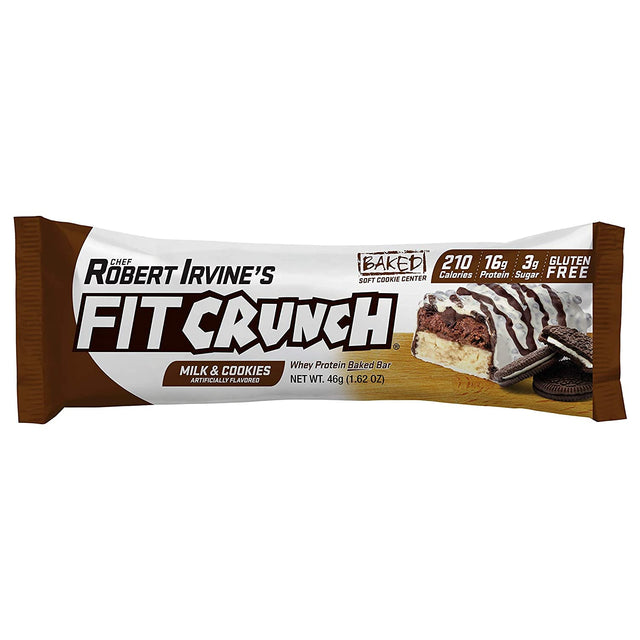 FITCRUNCH Snack Size Protein Bars, Designed by Robert Irvine, World’S Only 6-Layer Baked Bar, 3G of Sugar & Soft Cake Core (18 Bars, Milk and Cookies)