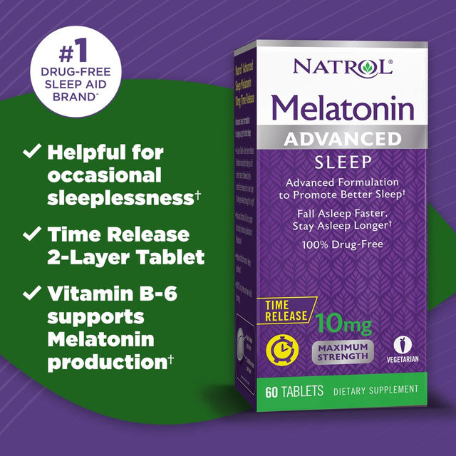 Natrol Melatonin Advanced Sleep Aid Time Release Tablets, Drug-Free, 10Mg, 60 Count
