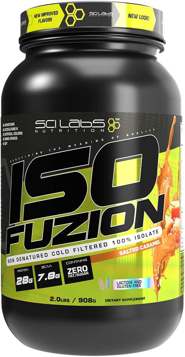 Iso Fuzion 100% Whey Isolate by Scilabs Nutrition | 28G Non Denatured Protein Powder, Salted Caramel Flavor, 2Lb