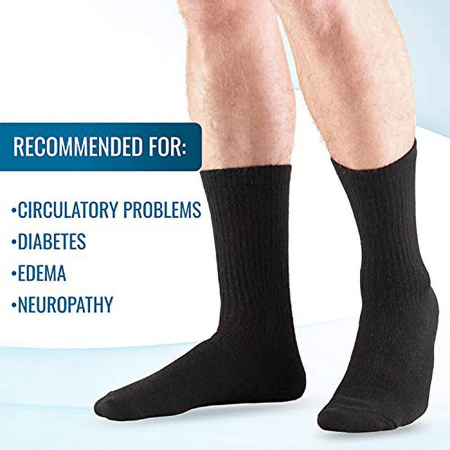Heelbo Diabetic Socks for Sensitive Feet without Elastic for Men for Circulatory Problems, Edema and Neuropathy, Mild Compression, Black, Size 12-14, XL