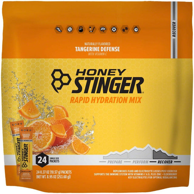 Honey Stinger Rapid Hydration Drink Mix - Recover, Tangerine Defense, Bag of 24