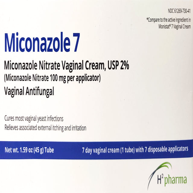H2 Pharma Miconazole 7 - Miconazole Nitrate 2% Vaginal Cream, 1.59 Oz Tube - Antifungal for Yeast Infection, Relieves Itching