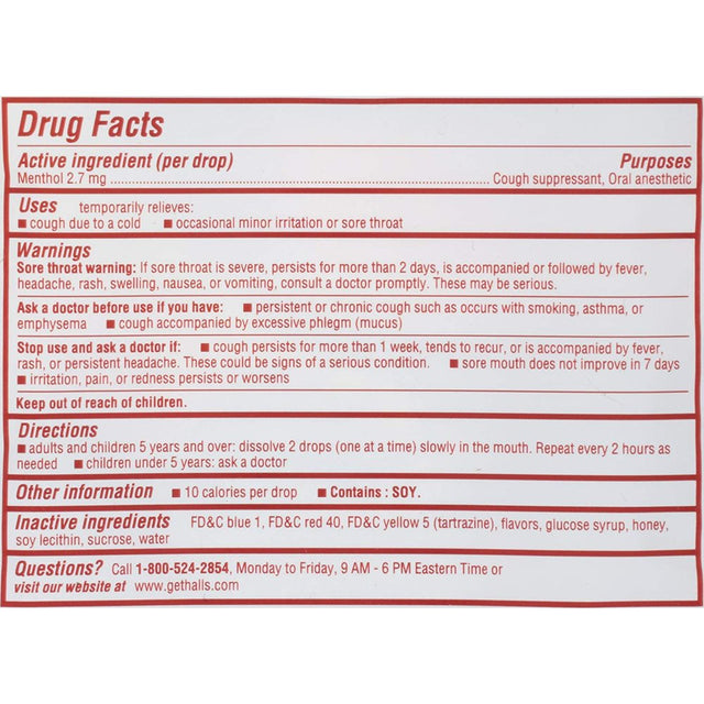 Halls Soothe Cough & Sore Throat Menthol Relief, Real Honey, 30Ct, 2-Pack