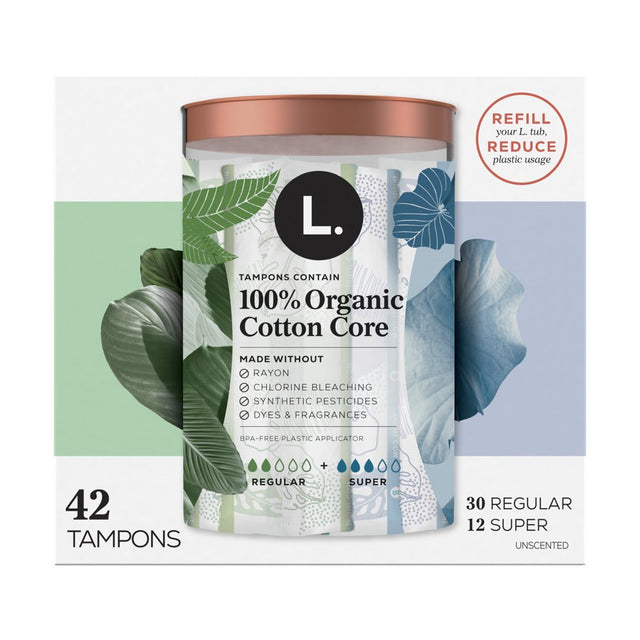 L. Organic Cotton Tampons Duopack - Regular/Super Absorbency, 42 Ct