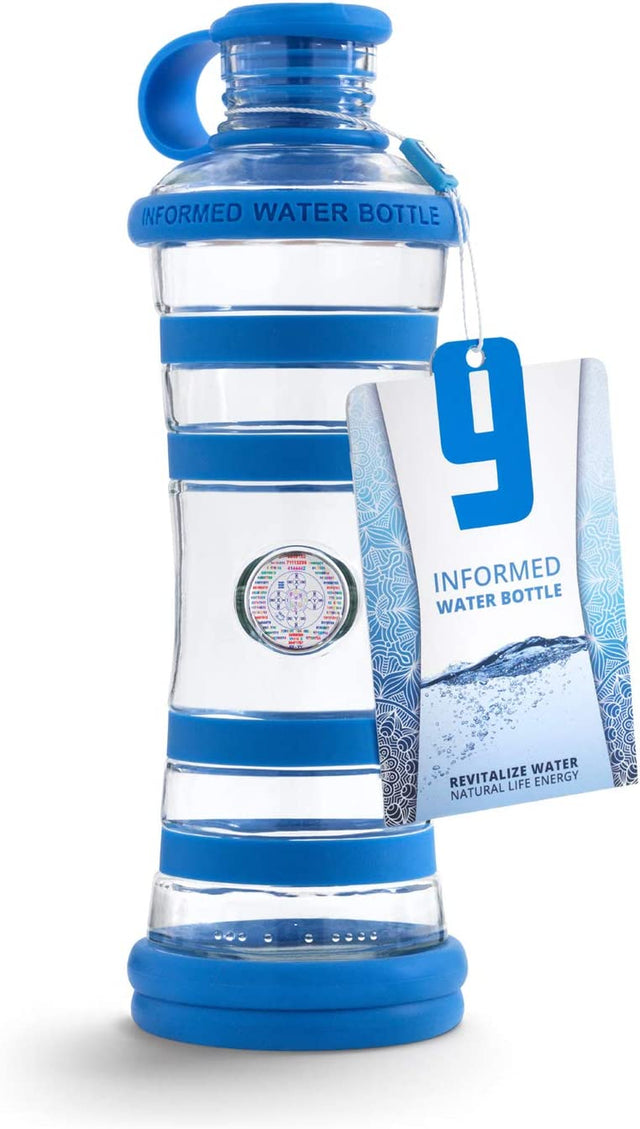 I9Bottle Blue - Structured Water, Glass Water Bottle, Relieve Stress, Super Hydration, Increases Physical Fitness, Body Detox, Chakra Balancing, Increases Strength, Spiritual Gifts, Meditation