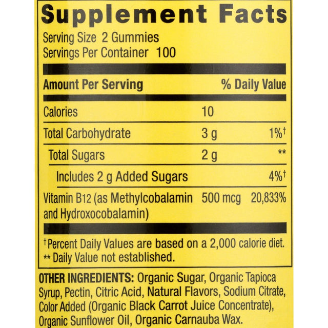 Spring Valley Non GMO Vitamin B12 Vegetarian Gummies, Raspberry, 500 Mcg, 200 Count