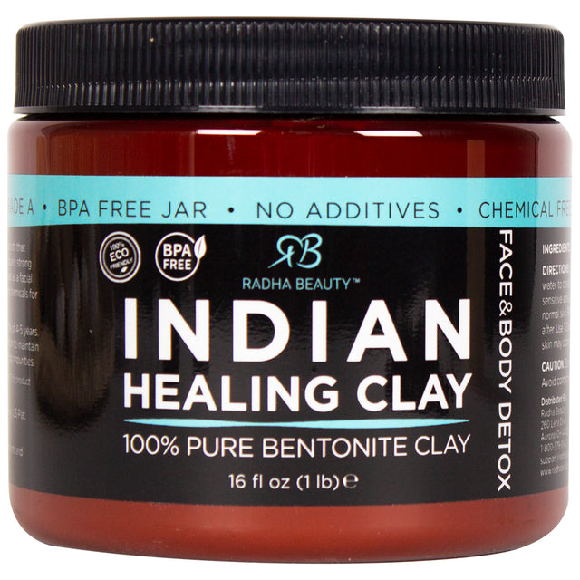 Indian Healing Clay Face & Body Mask - 100% Pure Bentonite Clay, 1Lb.
