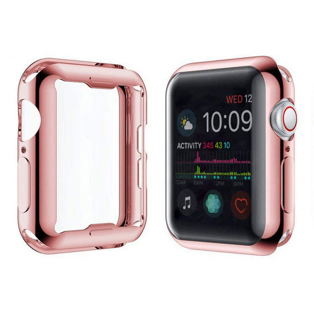 Galaxy Wireless Compatible for Apple Watch Series 7 8 9 SE 41Mm with Buit in TPU Clear Screen Protector - All around Protective Case Clear Cover for Iwatch 41Mm Series 7 8 9 SE - Rose Gold