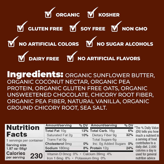 Keep Healthy Low Glycemic Bar - Sea Salt Brownie - 12G Plant Based Protein, Low Sugar, Organic, Vegan, Gluten Free, Soy Free, Dairy Free Protein Bar (12 Bars)