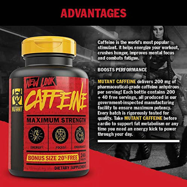 Mutant Caffeine €“ Pure and Straightforward Pharmaceutical-Grade Caffeine Pills €“ Helps to Temporarily Restore Mental Alertness or Wakefulness When Fatigued €“ 240 Tablets