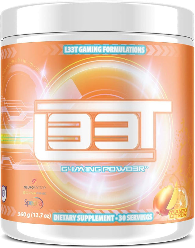 L33T Gaming Powder | Mango Citrus | 30 Servings | 12.7Oz | Gaming: Energy + Focus Enhancer