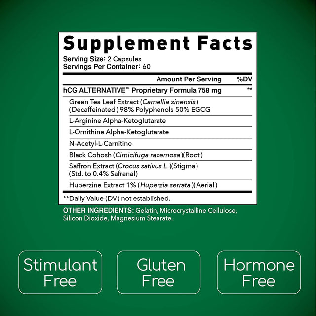 Hcg Alternative - Weight Loss Pills and Fat Burner for Men and Women - Boosts Metabolism Supports Healthy Diets - Alternative Formula - 30-Day Supply (120 Capsules per Bottle)