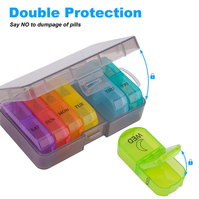 Keylever Weekly Pill Organizer 2 Times a Day, Large Compartments, Portable Pill Vitamin Planner