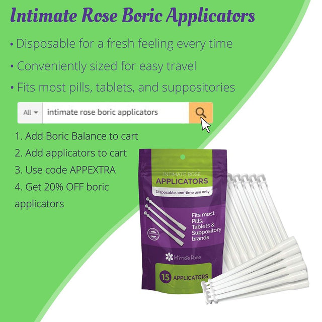 Intimate Rose Boric Acid , Ph Balance for Women, Boric Acid Vaginal Suppositories for Yeast Infection, Vaginitis, Bacterial Vaginosis, 30-Count (600Mg) Includes 7 Applicators - 100% Made in USA