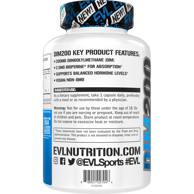 Evlution Nutrition DIM Supplement for Men 60Ct - Advanced Diindolylmethane DIM 200Mg Estrogen Blocker for Men with Bioperine for Enhanced Absorption