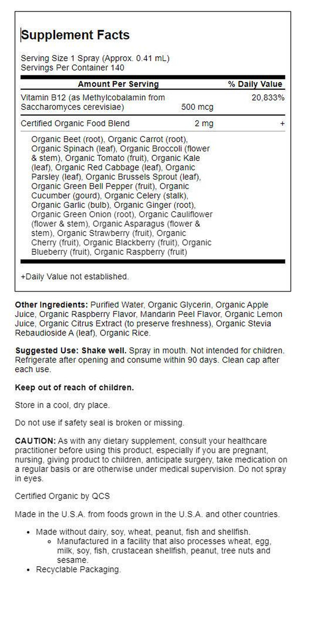 Garden of Life Mykind Organics Organics B12 Spray, 2Oz Liquid