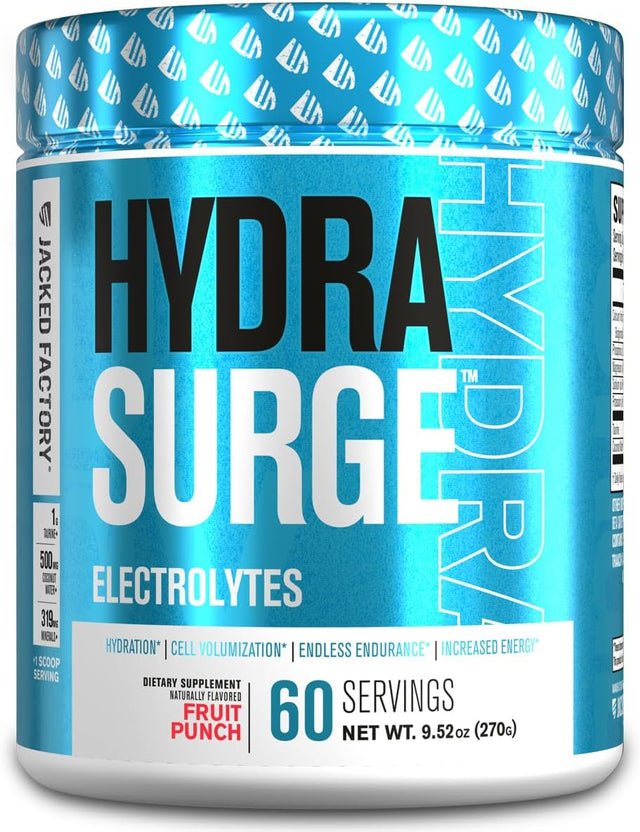 HYDRASURGE Electrolyte Powder - Hydration Supplement with Key Minerals, Himalayan Sea Salt, Coconut Water, More - Keto Friendly, Sugar Free & Naturally Sweetened - 60 Servings, Refreshing Fruit Punch