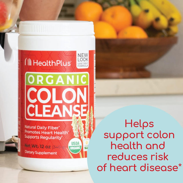 Health plus Organic Colon Cleanse Digestive Support | All Natural Daily Fiber for Constipation to Reduce Bloating | Supports Heart Health | 12 Ounces, 56 Servings