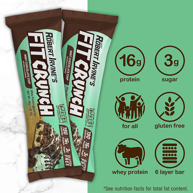 FITCRUNCH Snack Size Protein Bars, Designed by Robert Irvine, World’S Only 6-Layer Baked Bar, 3G of Sugar & Soft Cake Core (18 Bars, Mint Chocolate Chip)